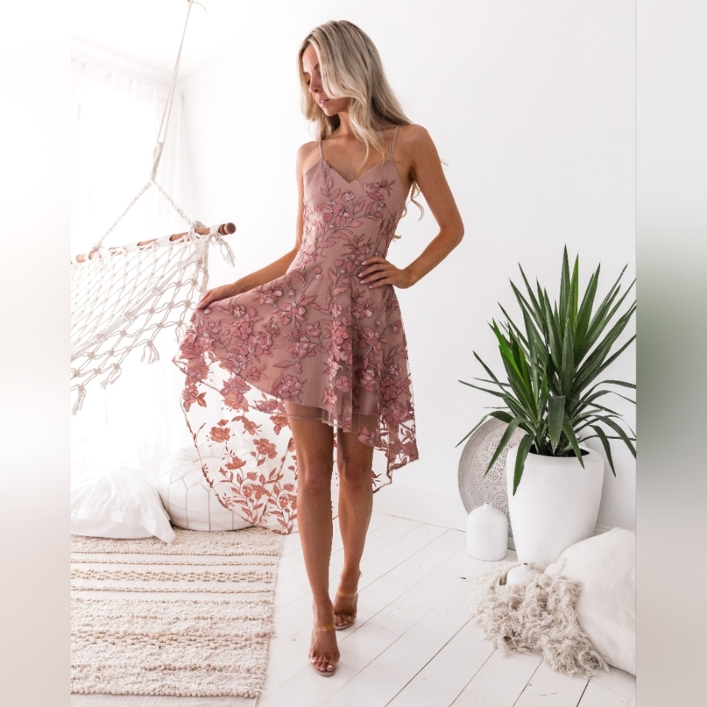 Twosisters The Label Saskia High Low Dress - Embroidery Rose DRESS SIZE 4